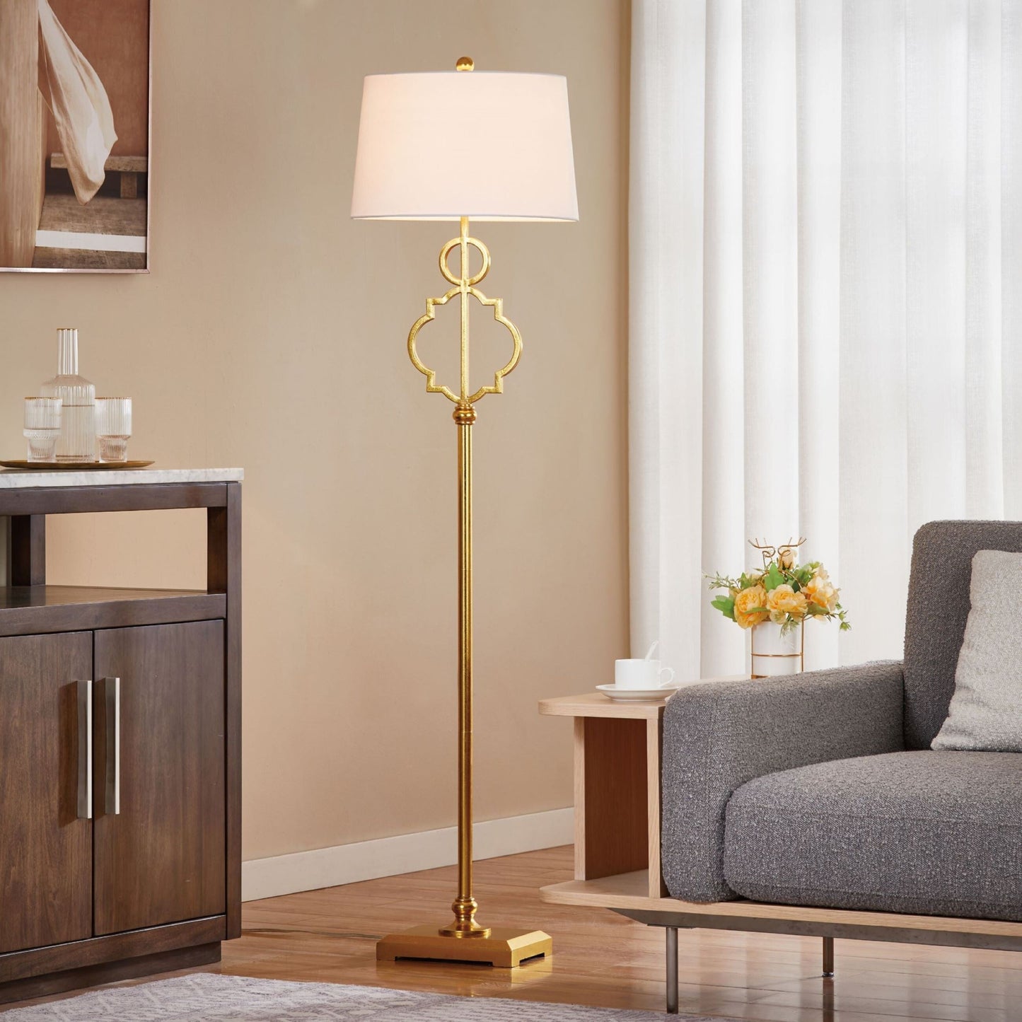 Lampada da terra standard in bronzo KAWOTI da 62,5 pollici con luce notturna