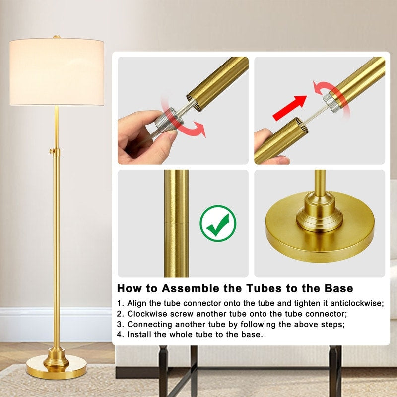 Lampada da terra orientabile standard KAWOTI 63.5 con paralume in tessuto e lino