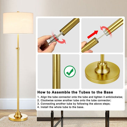 Lampada da terra orientabile standard KAWOTI 63.5 con paralume in tessuto e lino