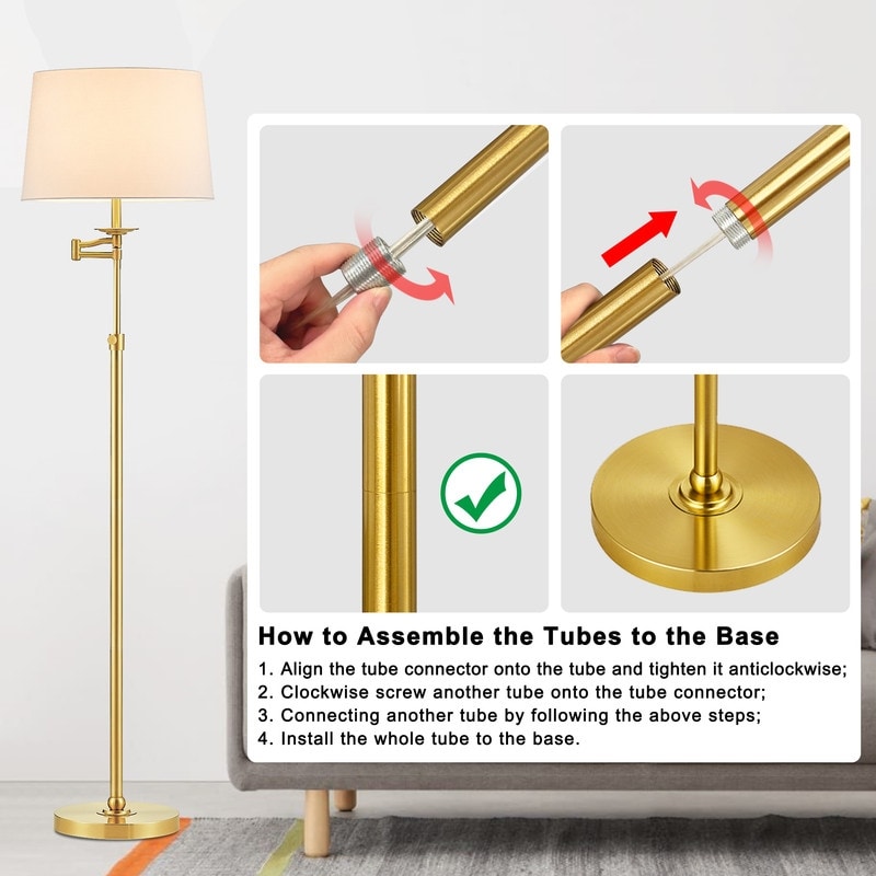 Lampada da terra con braccio oscillante regolabile in altezza KAWOTI da 64,5 pollici con paralume
