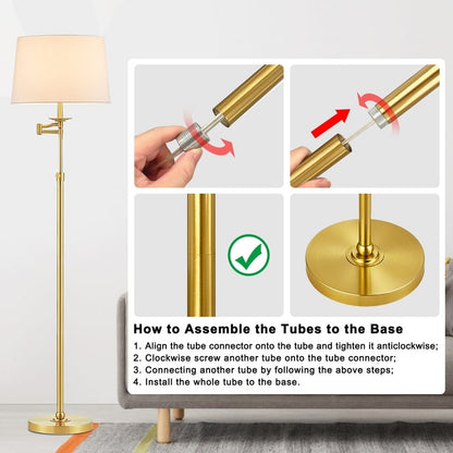 Lampada da terra con braccio oscillante regolabile in altezza KAWOTI da 64,5 pollici con paralume