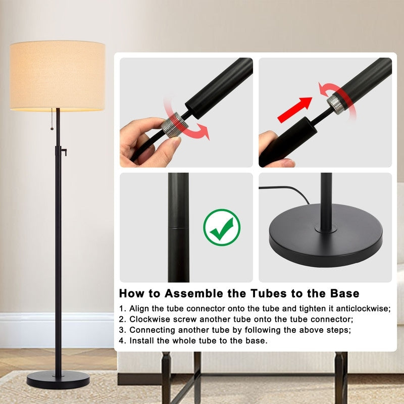 Lampada da terra moderna regolabile KAWOTI da 65 pollici con paralume a tamburo bianco