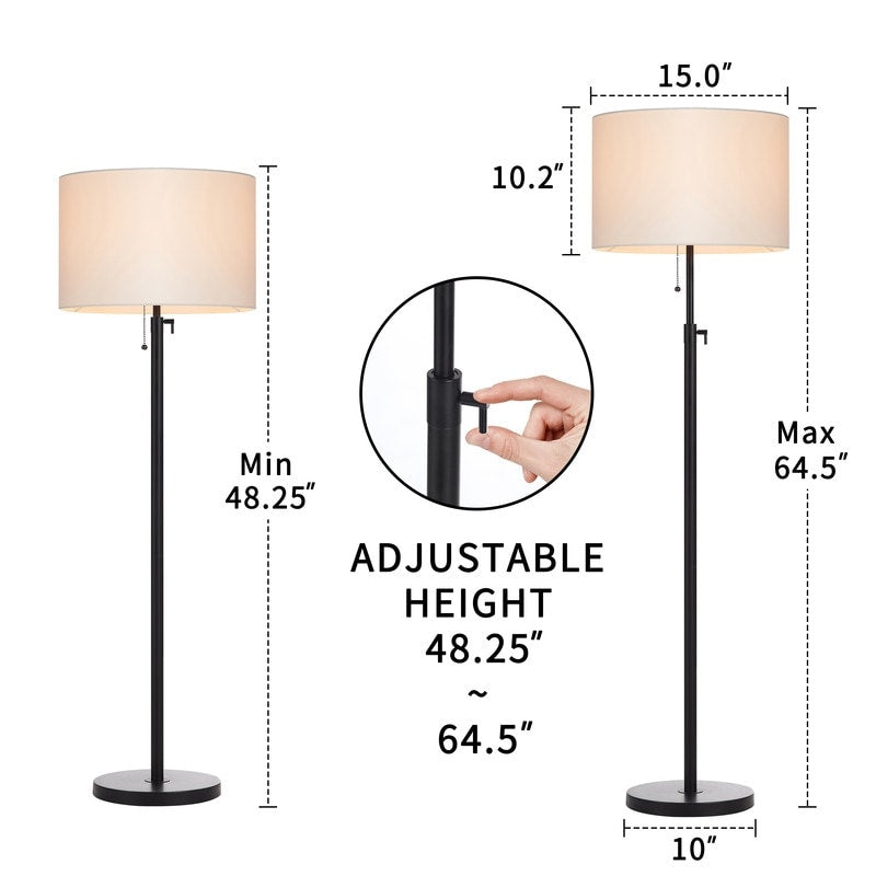 Lampada da terra moderna regolabile KAWOTI da 65 pollici con paralume a tamburo bianco