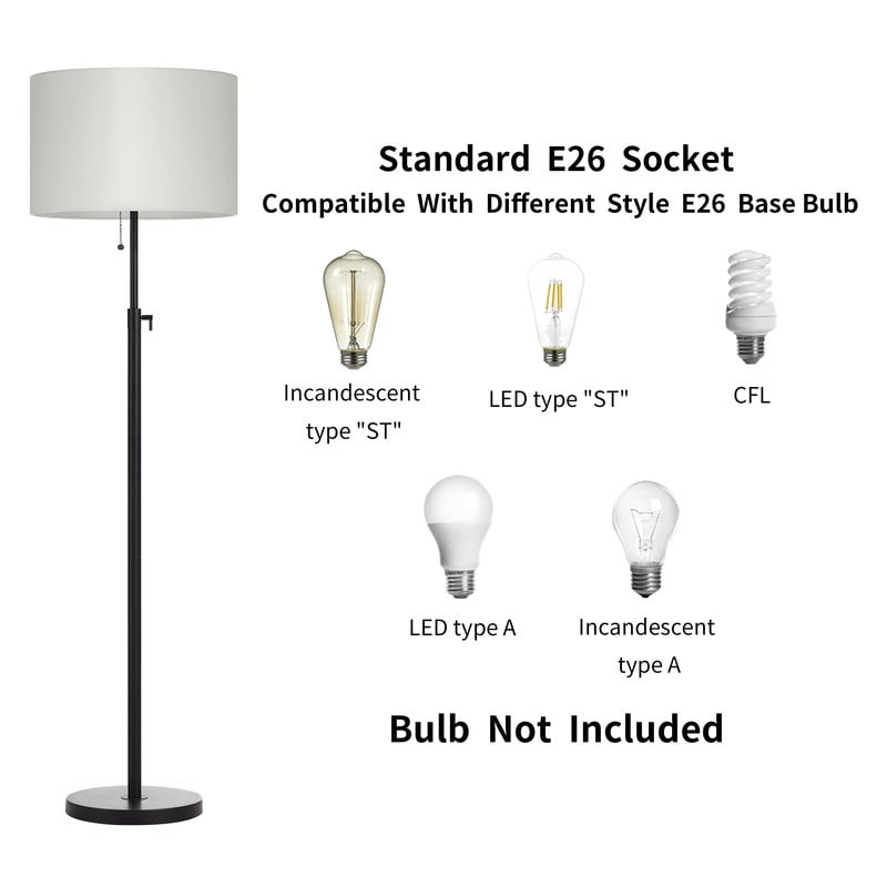 Lampada da terra moderna regolabile KAWOTI da 65 pollici con paralume a tamburo bianco