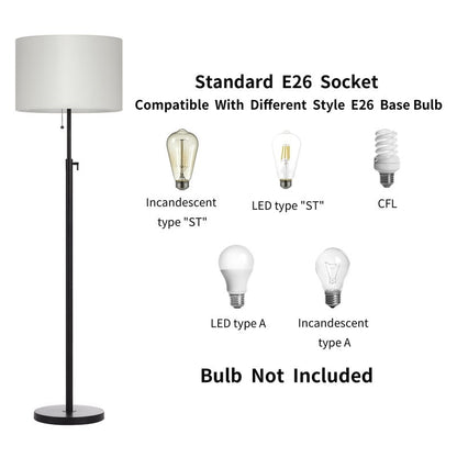 Lampada da terra moderna regolabile KAWOTI da 65 pollici con paralume a tamburo bianco