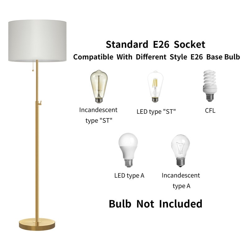 Lampada da terra moderna regolabile KAWOTI da 65 pollici con paralume a tamburo bianco