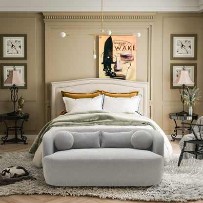 Divano a due posti imbottito in tessuto Boucle KINWELL con cuscini