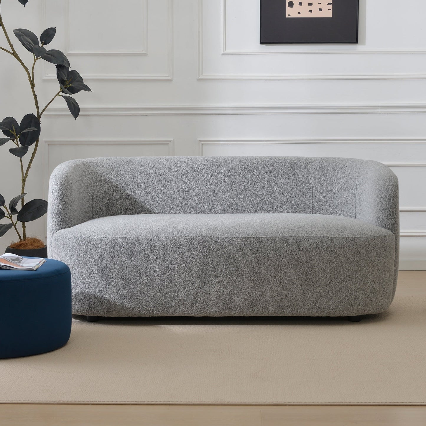 Divano a due posti imbottito in tessuto Boucle KINWELL con cuscini