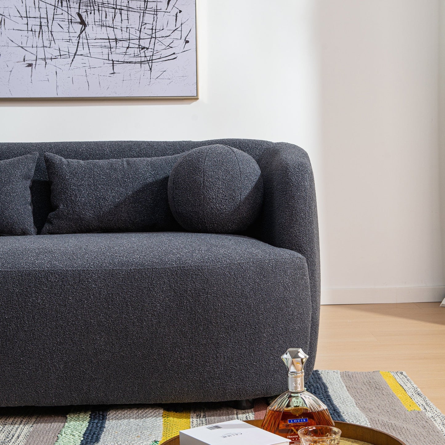 Divano a due posti imbottito in tessuto Boucle KINWELL con cuscini