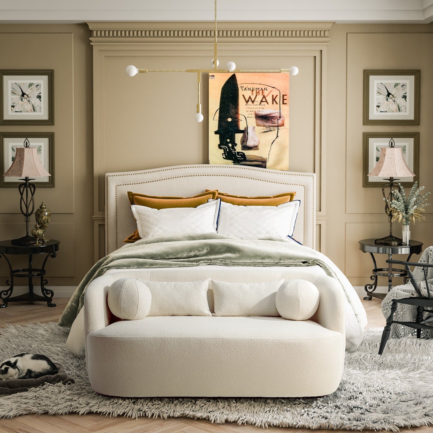 Divano a due posti imbottito in tessuto Boucle KINWELL con cuscini