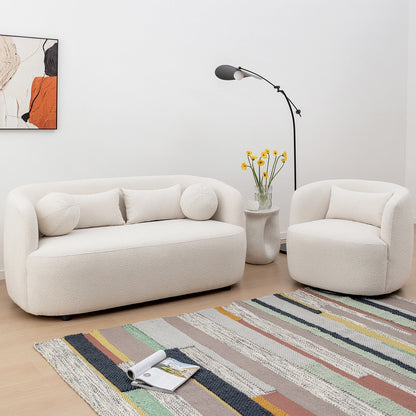 Divano a due posti imbottito in tessuto Boucle KINWELL con cuscini