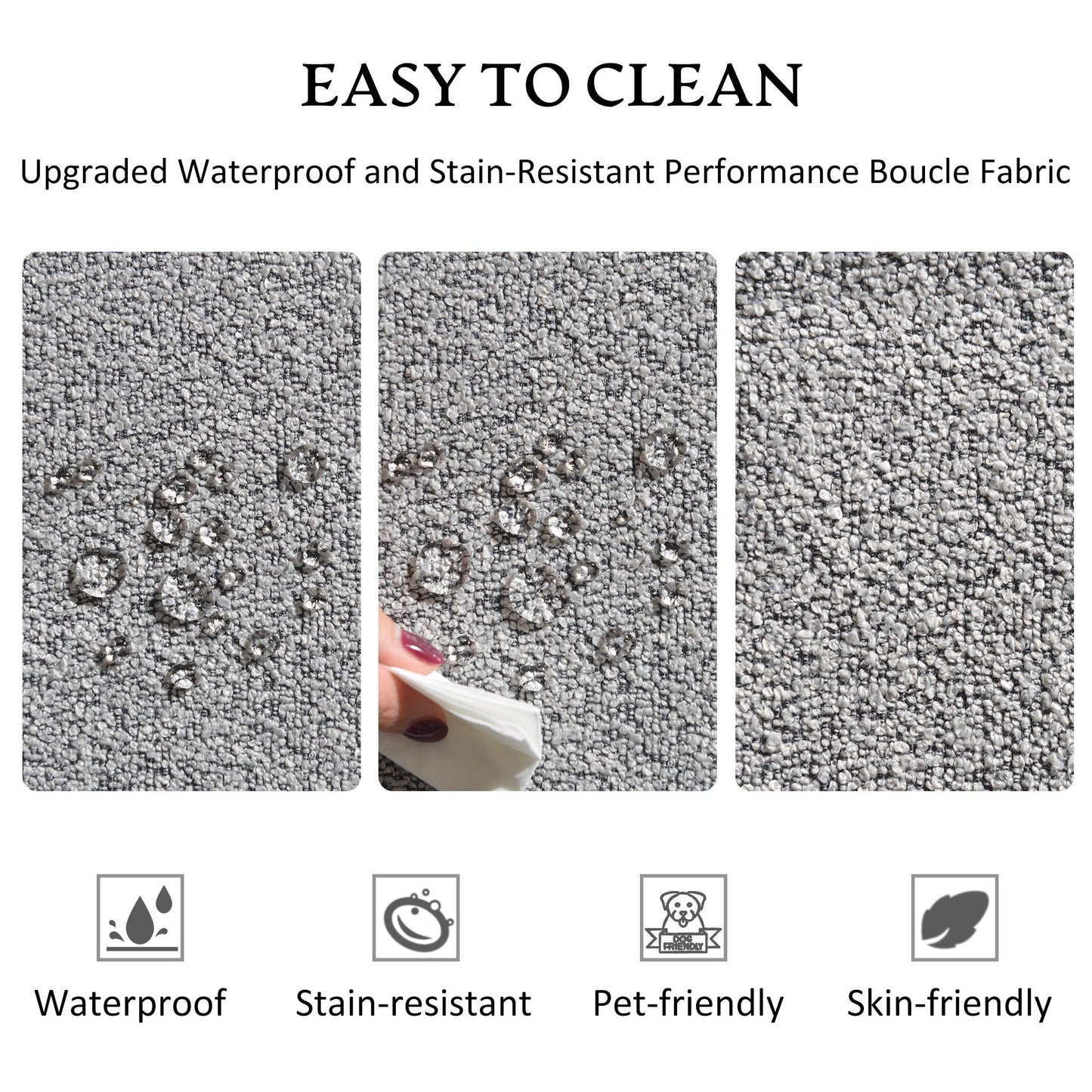 Divano a due posti imbottito in tessuto Boucle KINWELL con cuscini