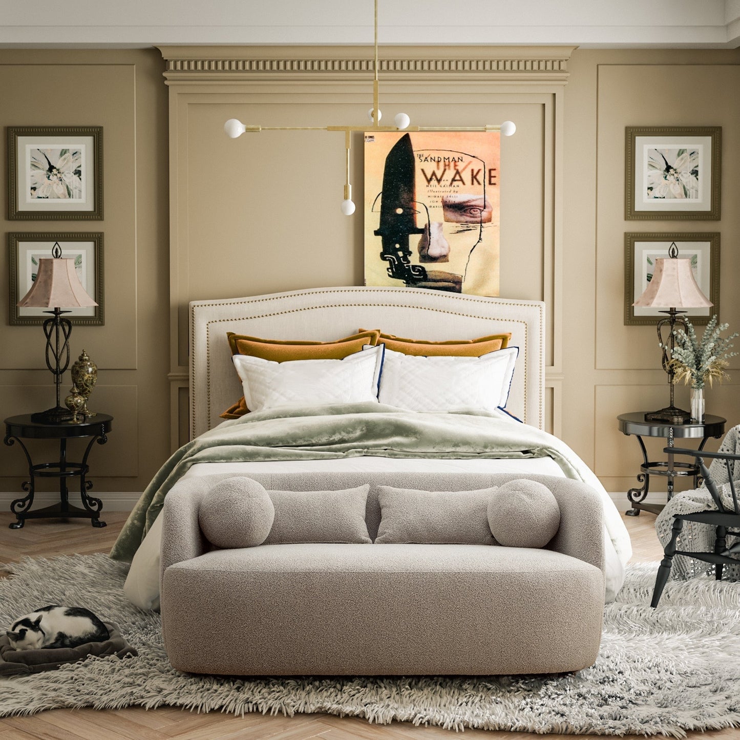 Divano a due posti imbottito in tessuto Boucle KINWELL con cuscini