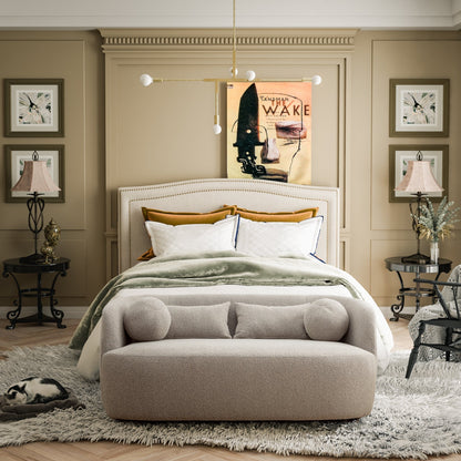 Divano a due posti imbottito in tessuto Boucle KINWELL con cuscini