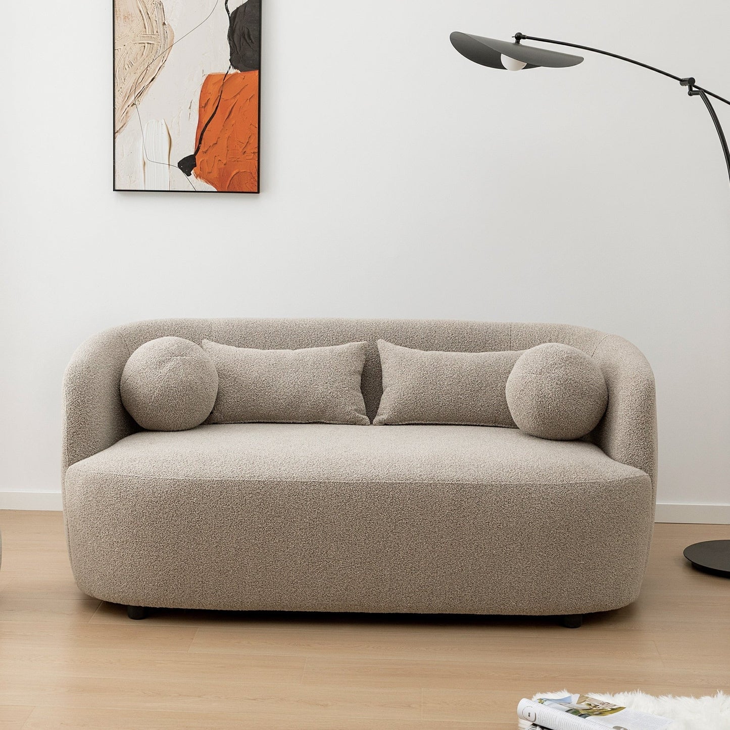 Divano a due posti imbottito in tessuto Boucle KINWELL con cuscini