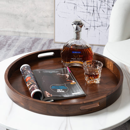 Vassoio da portata rotondo in legno di noce nero KINWELL con manici