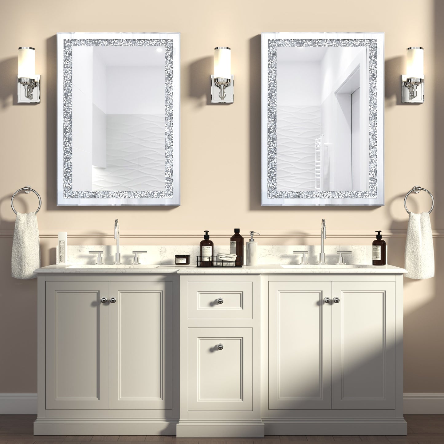 Specchio da parete decorativo in cristallo rettangolare argento KOHROS