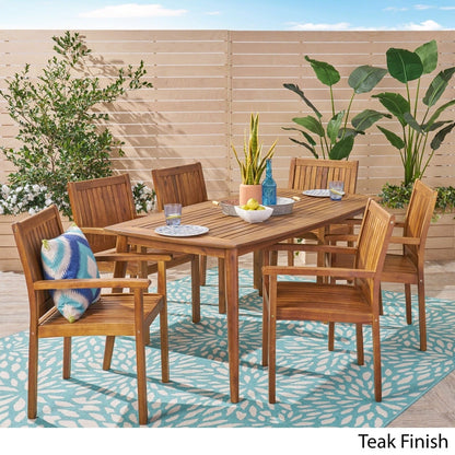 Set da pranzo Karen Outdoor da 7 pezzi in acacia di Christopher Knight Home