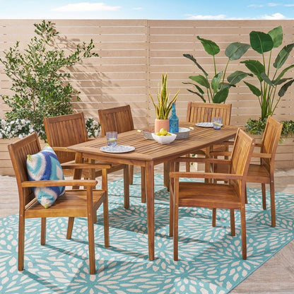 Set da pranzo Karen Outdoor da 7 pezzi in acacia di Christopher Knight Home