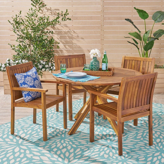 Set da pranzo Karen Outdoor in acacia da cinque pezzi di Christopher Knight Home