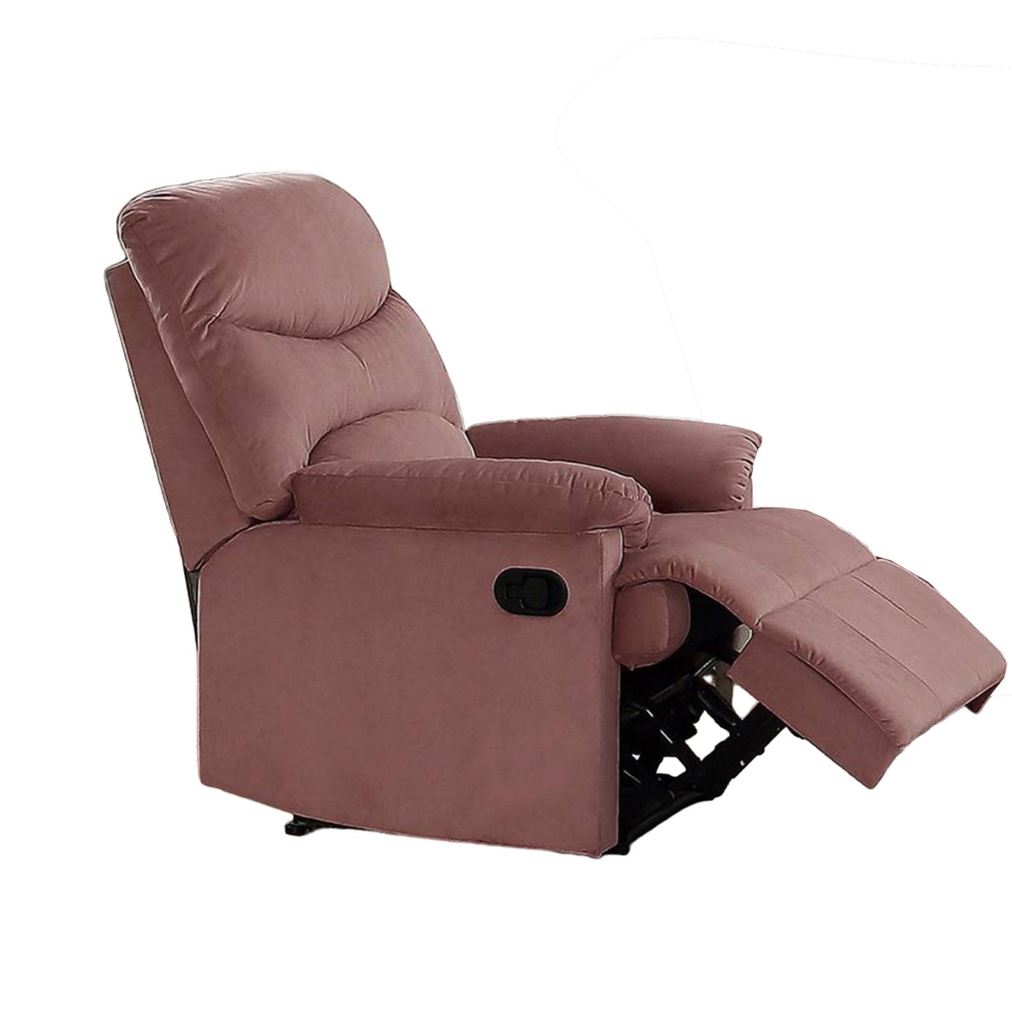 Poltrona reclinabile manuale Karry, imbottita in velluto rosa cipria, legno massello