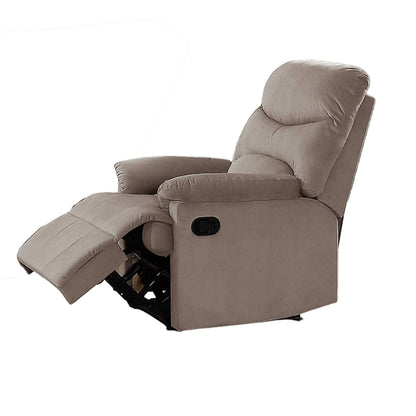 Poltrona reclinabile manuale Karry, in morbido velluto marrone chiaro, in legno massello