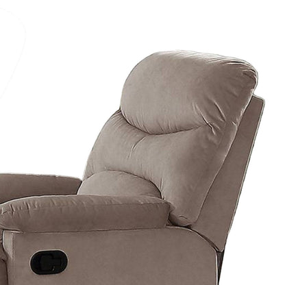 Poltrona reclinabile manuale Karry, in morbido velluto marrone chiaro, in legno massello