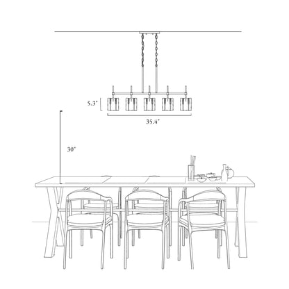Lampadario lineare moderno Kasy a 5 luci con isola da cucina in vetro testurizzato, design unico