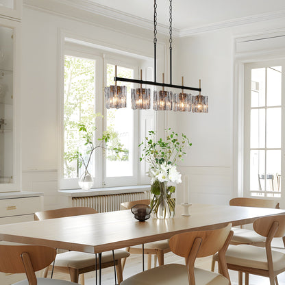 Lampadario lineare moderno Kasy a 5 luci con isola da cucina in vetro testurizzato, design unico