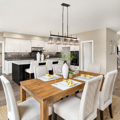 Lampadario lineare moderno Kasy a 5 luci con isola da cucina in vetro testurizzato, design unico