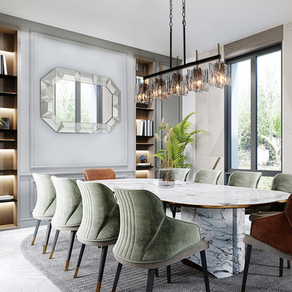 Lampadario lineare moderno Kasy a 5 luci con isola da cucina in vetro testurizzato, design unico