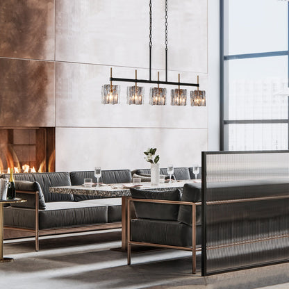 Lampadario lineare moderno Kasy a 5 luci con isola da cucina in vetro testurizzato, design unico