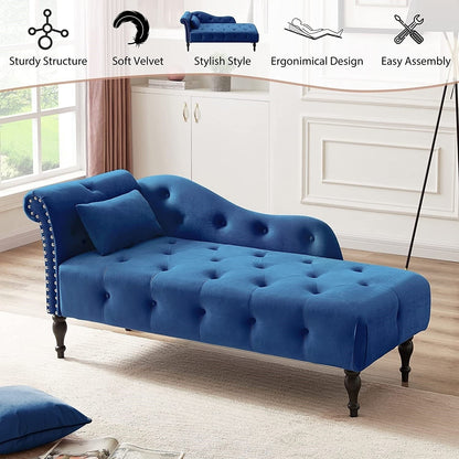 61 Poltrona Chaise Longue in Velluto con 1 Cuscino e Borchie Rifinite