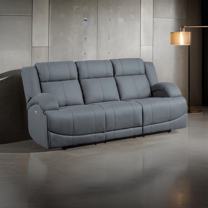 Divano reclinabile elettrico Kate da 82 pollici, porte USB, microfibra blu, legno