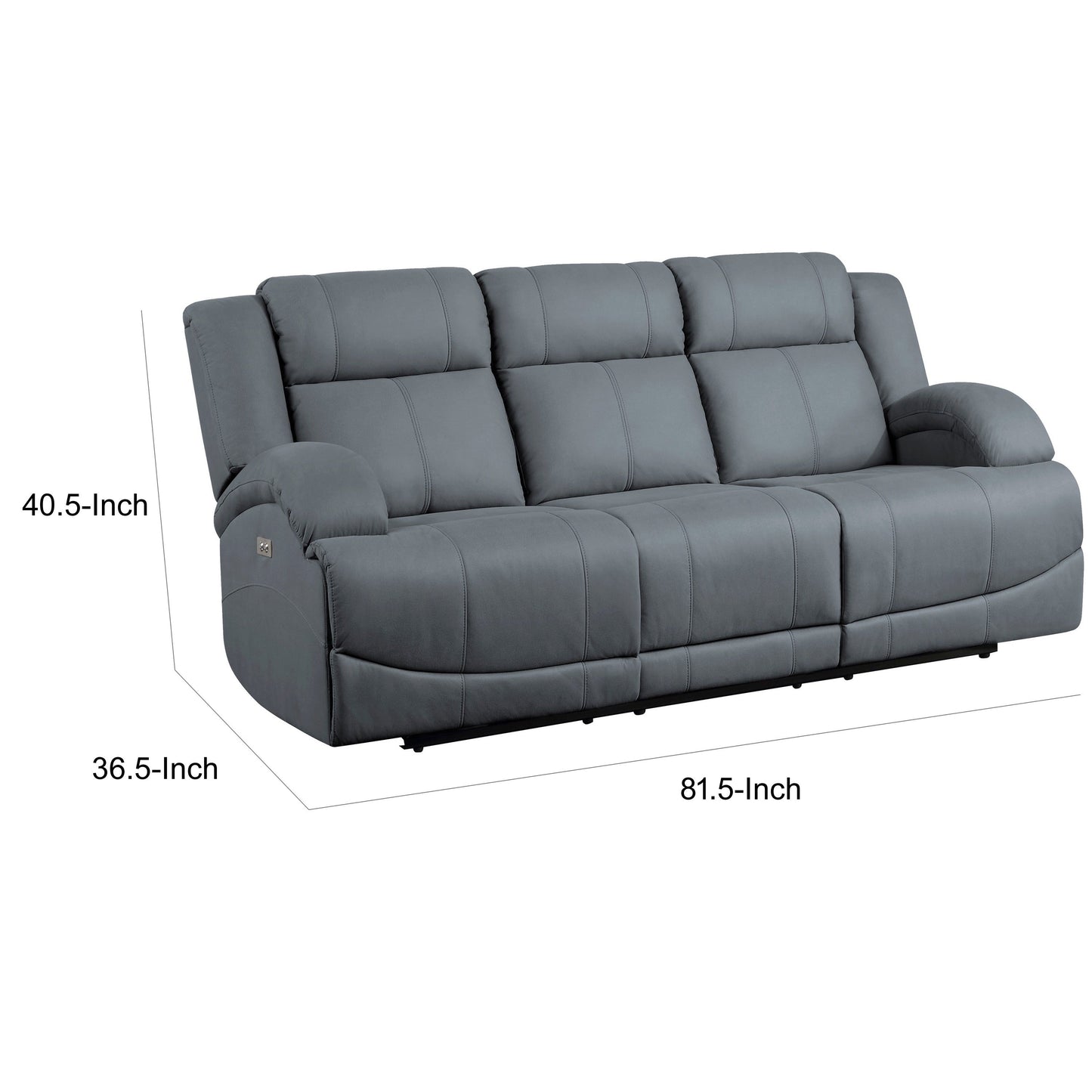 Divano reclinabile elettrico Kate da 82 pollici, porte USB, microfibra blu, legno