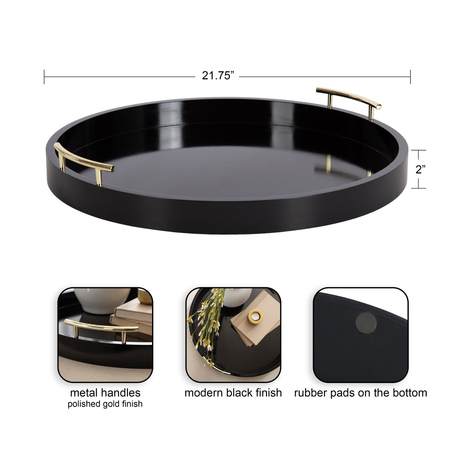 Vassoio decorativo rotondo Lipton di Kate e Laurel con manici in metallo