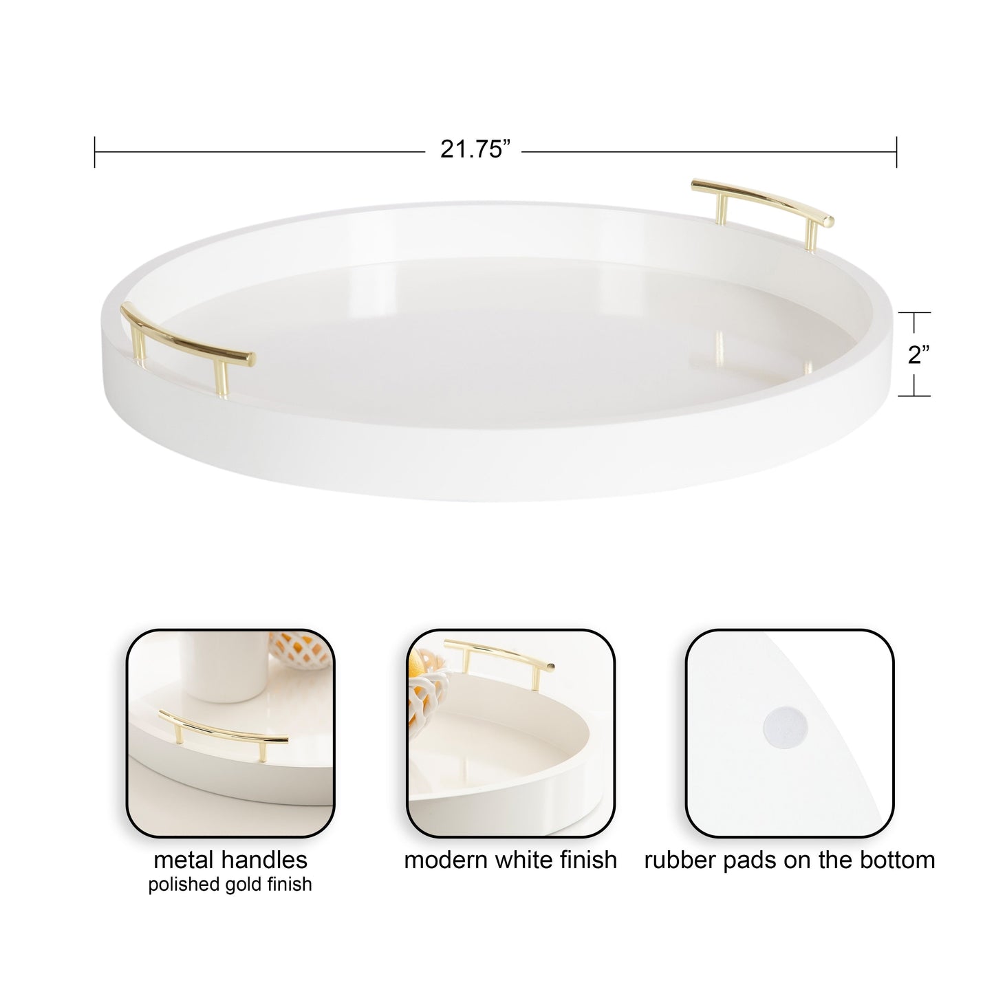 Vassoio decorativo rotondo Lipton di Kate e Laurel con manici in metallo