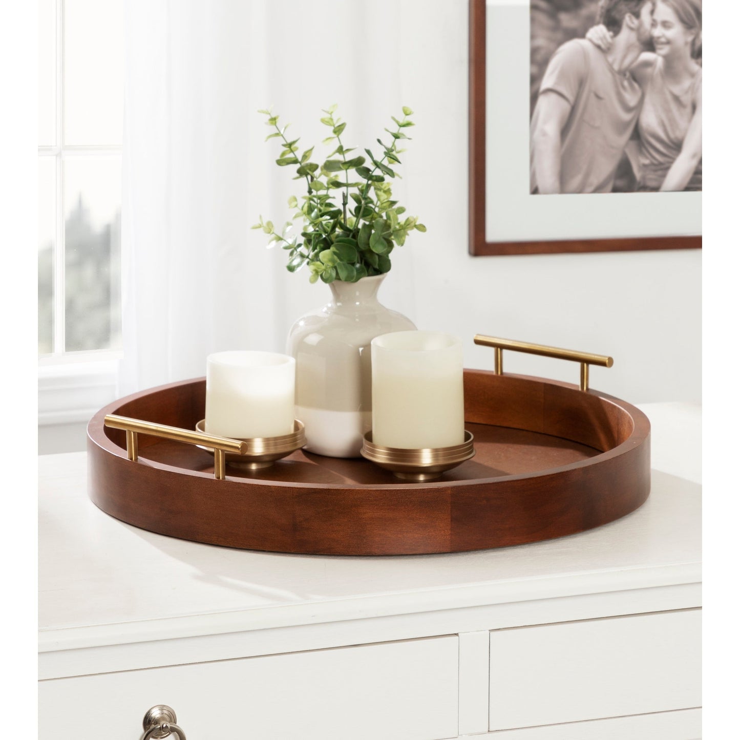 Vassoio decorativo rotondo Lipton di Kate e Laurel con manici in metallo