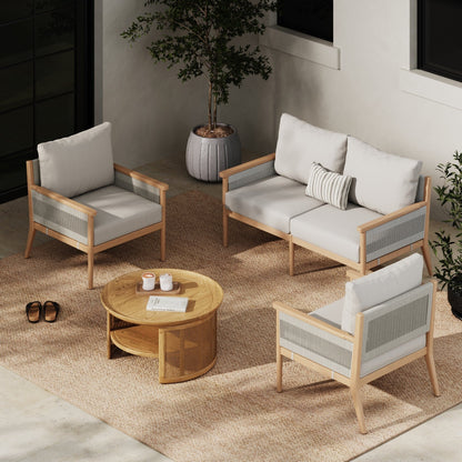 Set da conversazione da giardino Kayden Bohemian da 3 pezzi, divano a due posti e sedia da esterno con struttura in legno massello di acacia