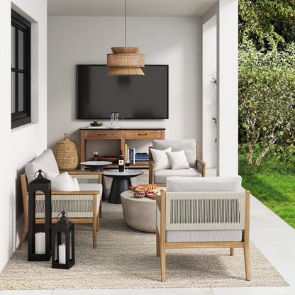 Set da conversazione da giardino Kayden Bohemian da 3 pezzi, divano a due posti e sedia da esterno con struttura in legno massello di acacia