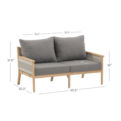 Set da conversazione da giardino Kayden Bohemian da 3 pezzi, divano a due posti e sedia da esterno con struttura in legno massello di acacia