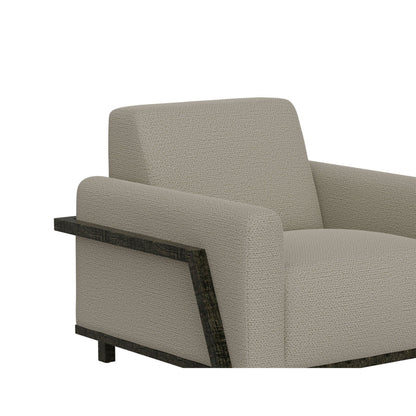 Divano Kelly, poliestere grigio mandorla, 2 cuscini decorativi, legno massello, 91 pollici