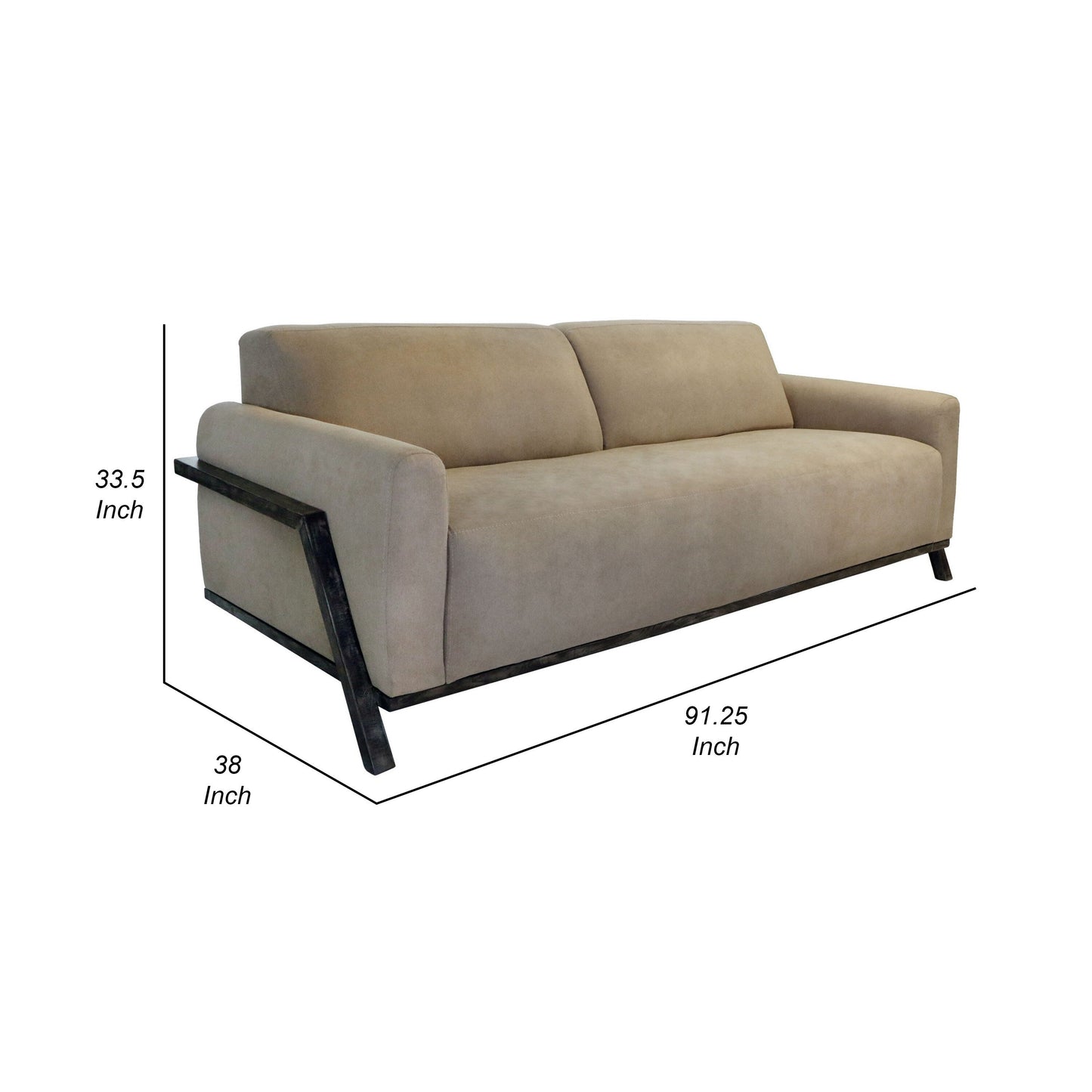 Divano Kelly, poliestere marrone chiaro, 2 cuscini decorativi, legno massello, 91 pollici