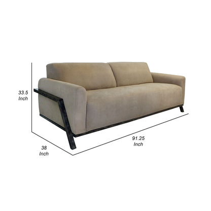 Divano Kelly, poliestere marrone chiaro, 2 cuscini decorativi, legno massello, 91 pollici