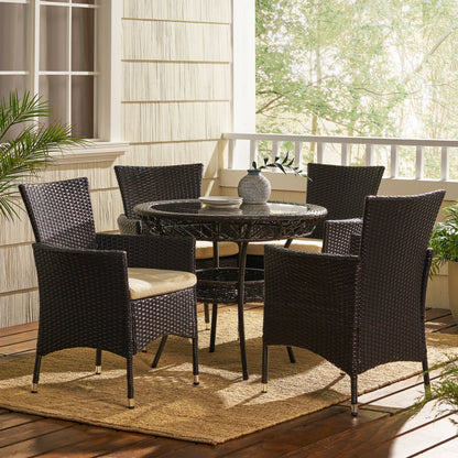 Set da pranzo in vimini da 5 pezzi Kendricks Outdoor con cuscini di Christopher Knight Home