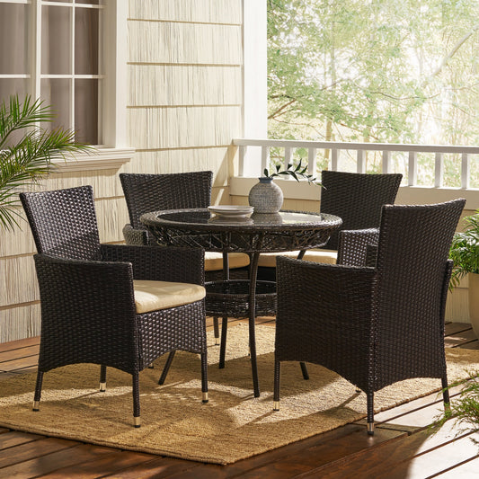 Set da pranzo in vimini da 5 pezzi Kendricks Outdoor con cuscini di Christopher Knight Home