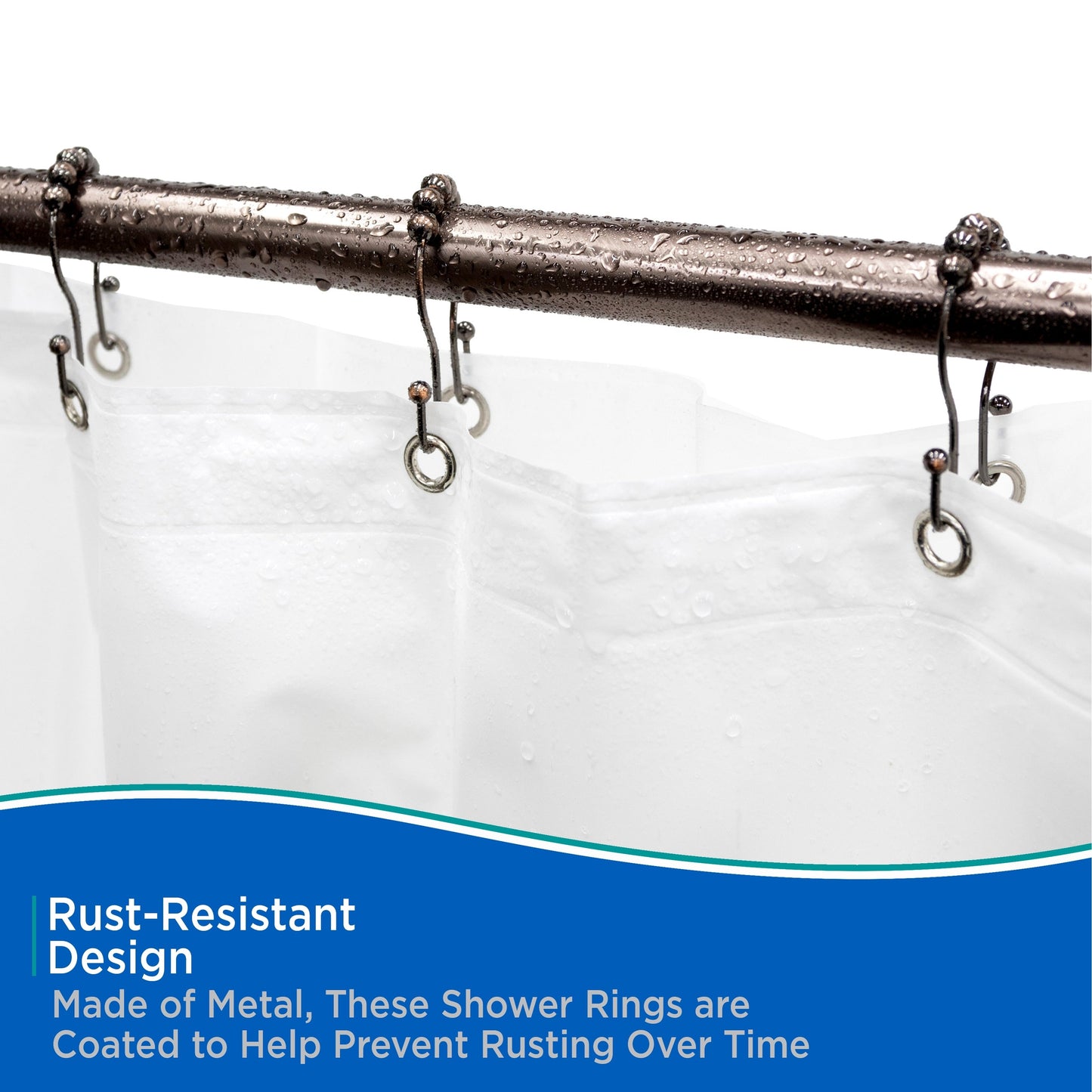 Tenda da doccia con rullo perline Kenney, doppi ganci, set da 12