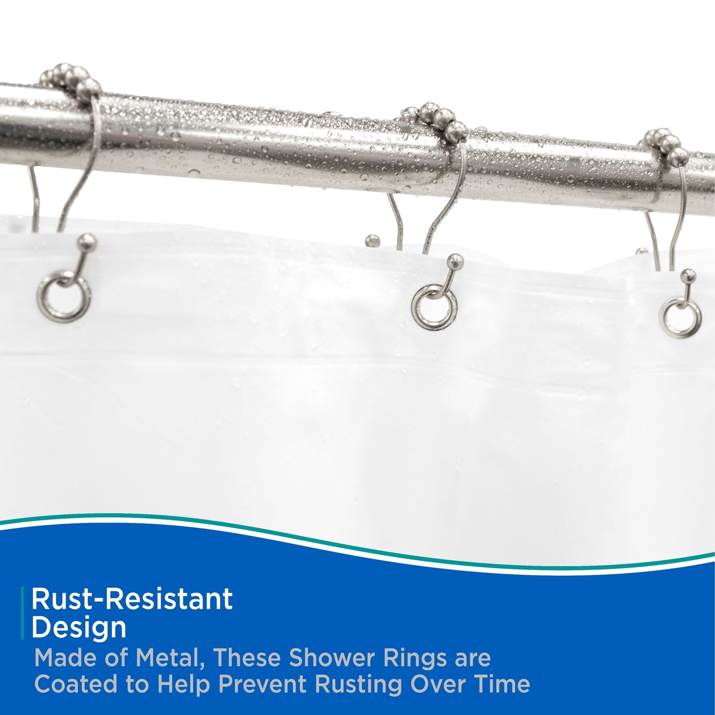 Tenda da doccia con rullo perline Kenney, doppi ganci, set da 12