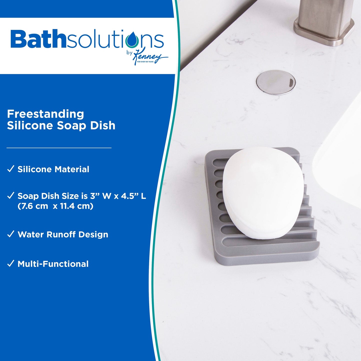 Portasapone in silicone Kenney da appoggio - Grigio - 4,5 L x 3 W