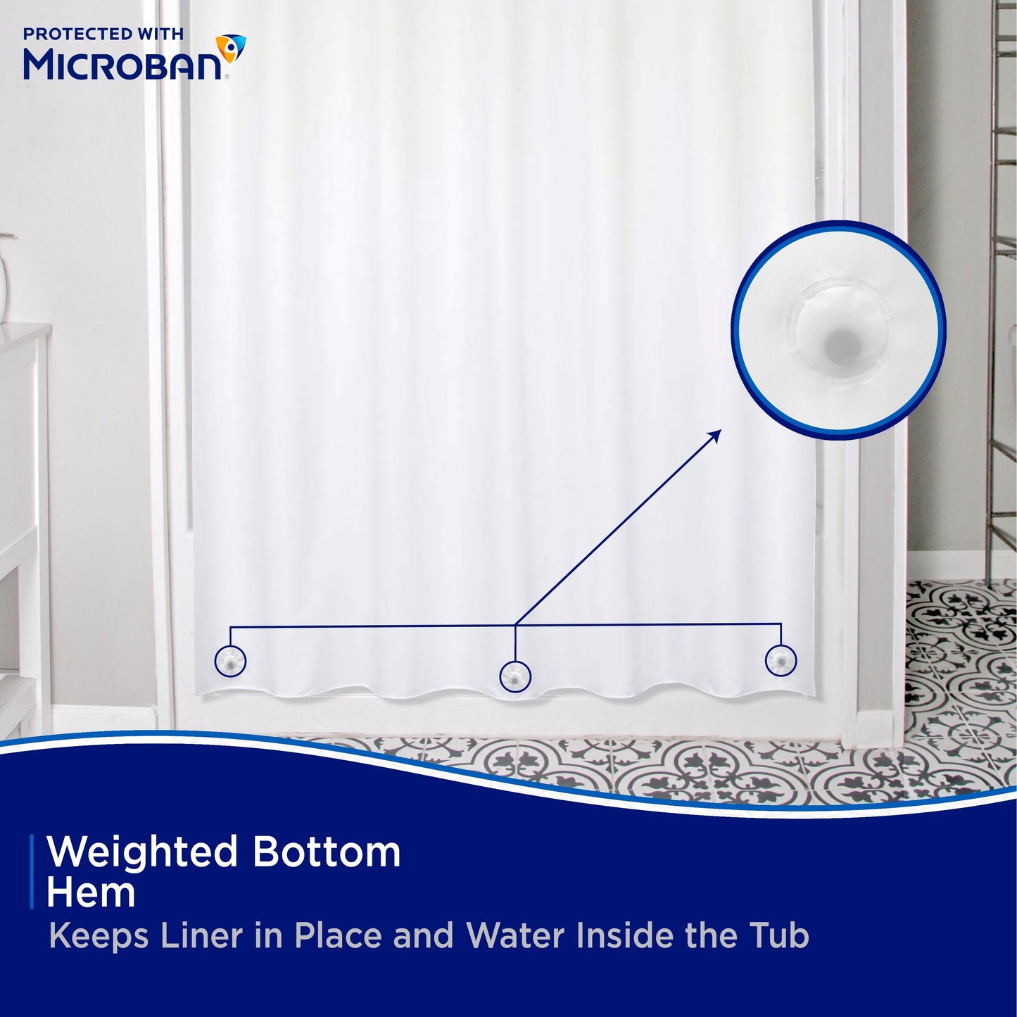 Rivestimento doccia Kenney Microban in PEVA di peso medio, 70 L x 72 A